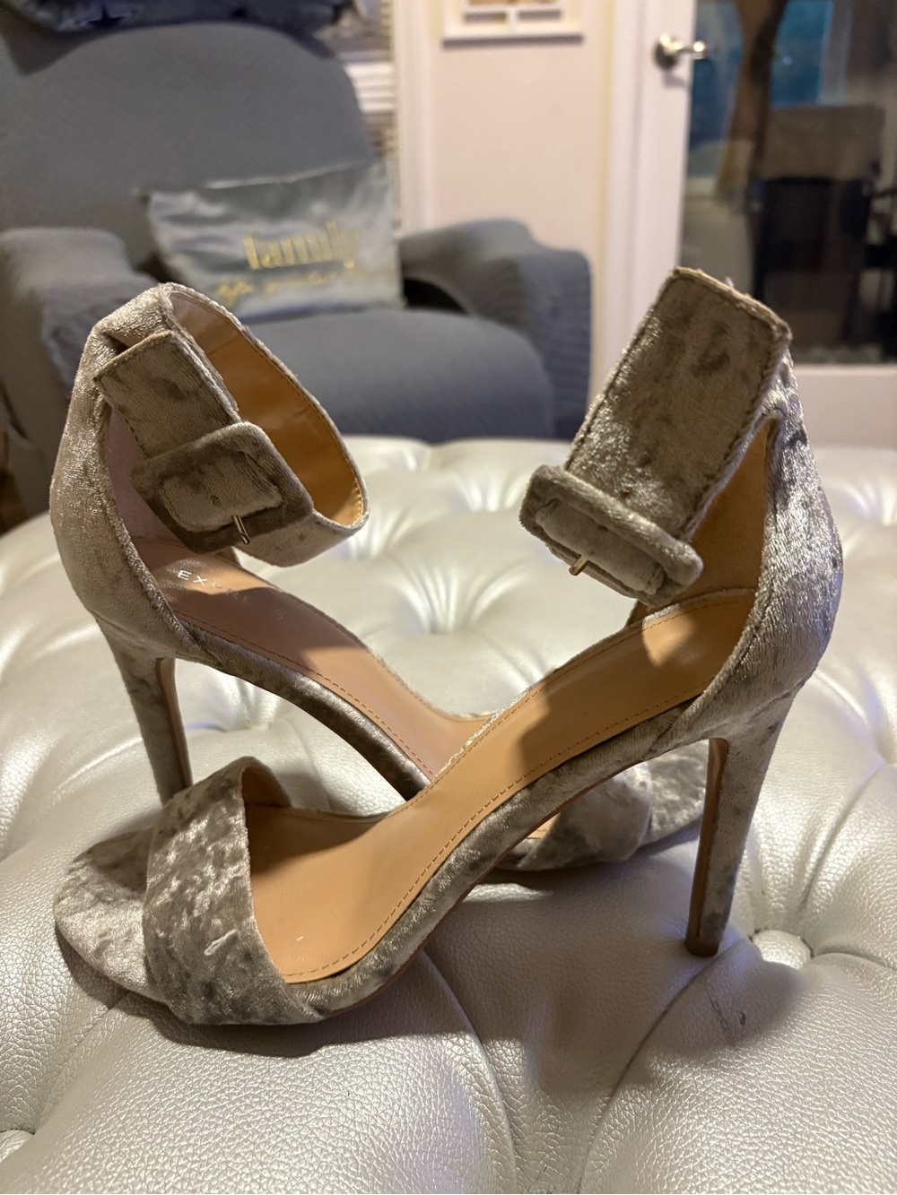 Express Velvet Ankle-Strap Heels - Taupe